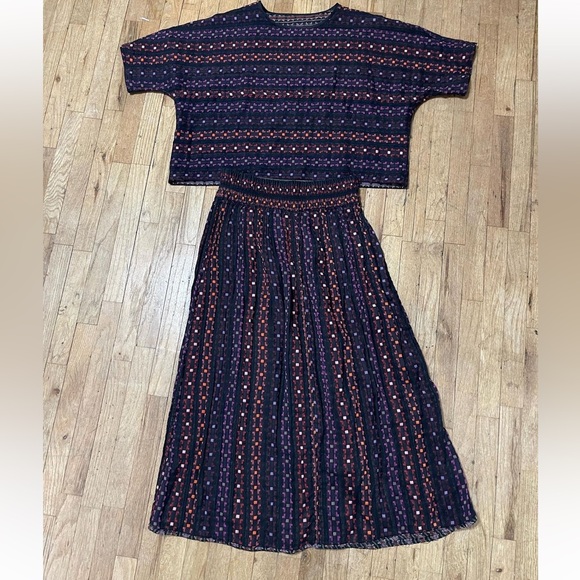 Ace & jig set calico Mardi Gras rara midi skirt and shirt small medium reverse! - Picture 9 of 11